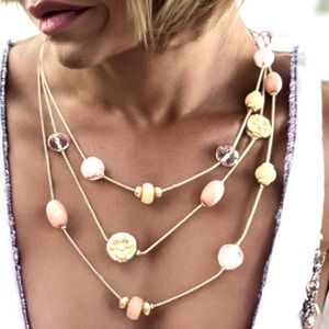 Elegant Multi-Layered Pink and Gold Necklace